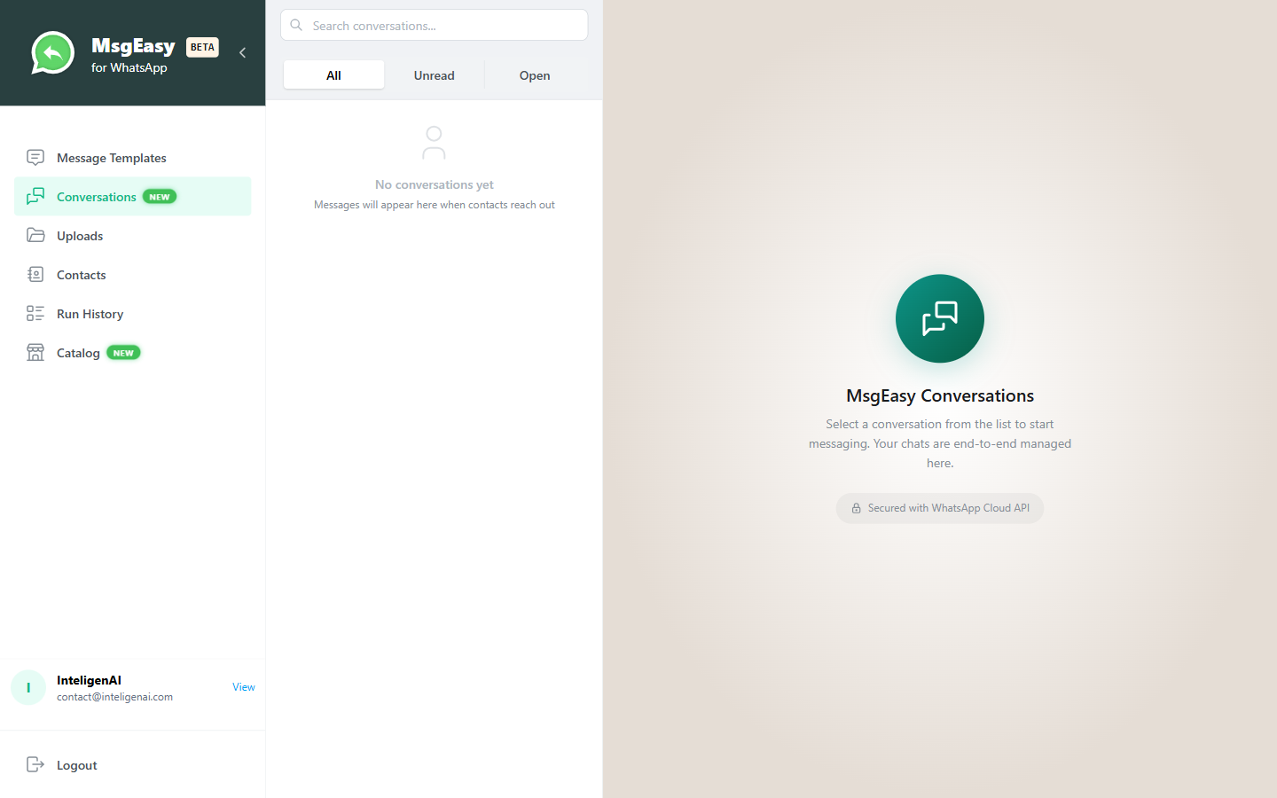 MsgEasy Conversations Screen