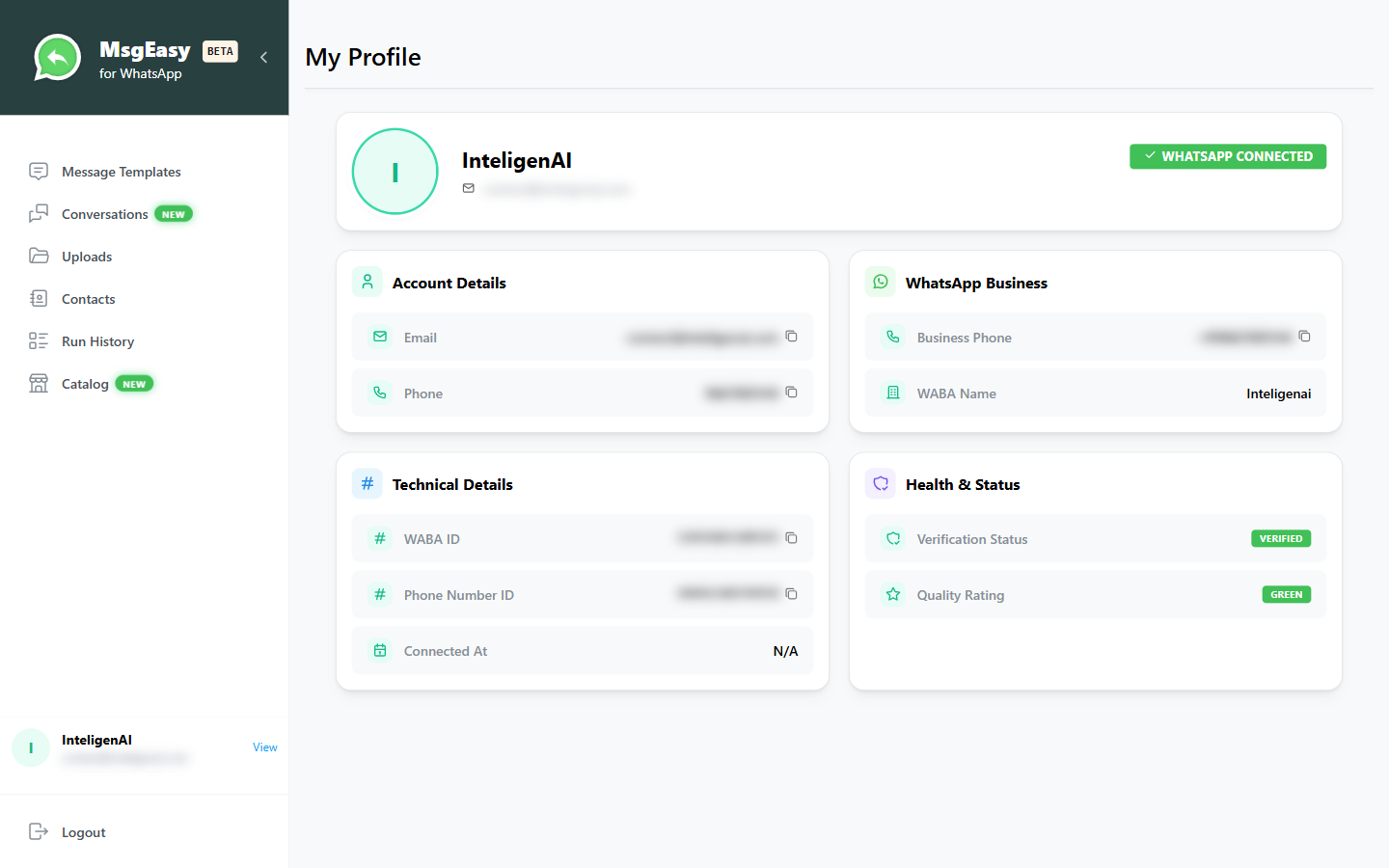 MsgEasy Profile & Connected Account